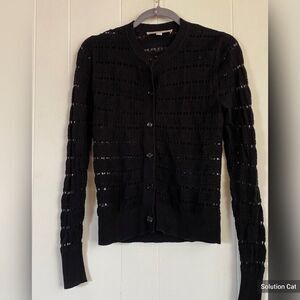 Loft Sweater Cardigan Women’s XXS Black Open Weave Cotton Preppy